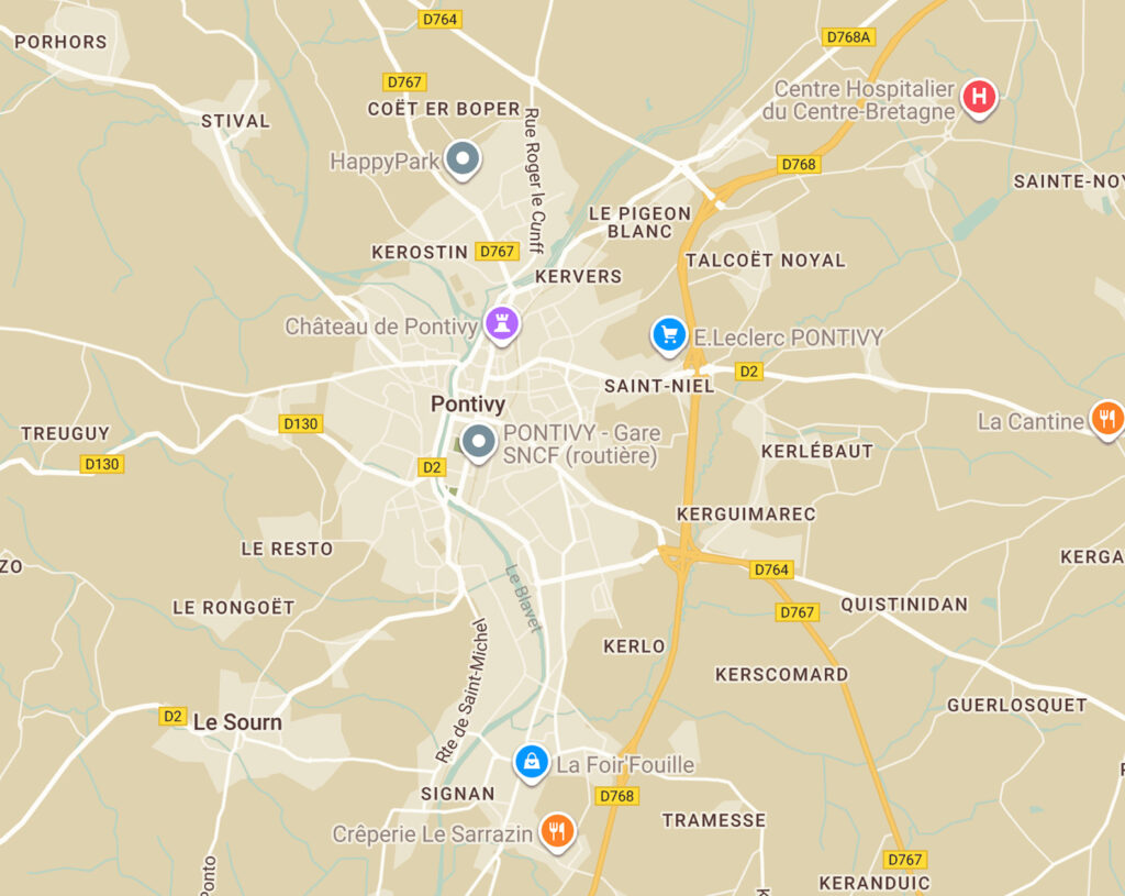 Représentation géographique d'une carte de la ville de Pontivy.