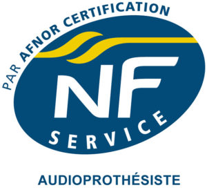 Logo de certification AFNOR NF518, NF service audioprothésiste.